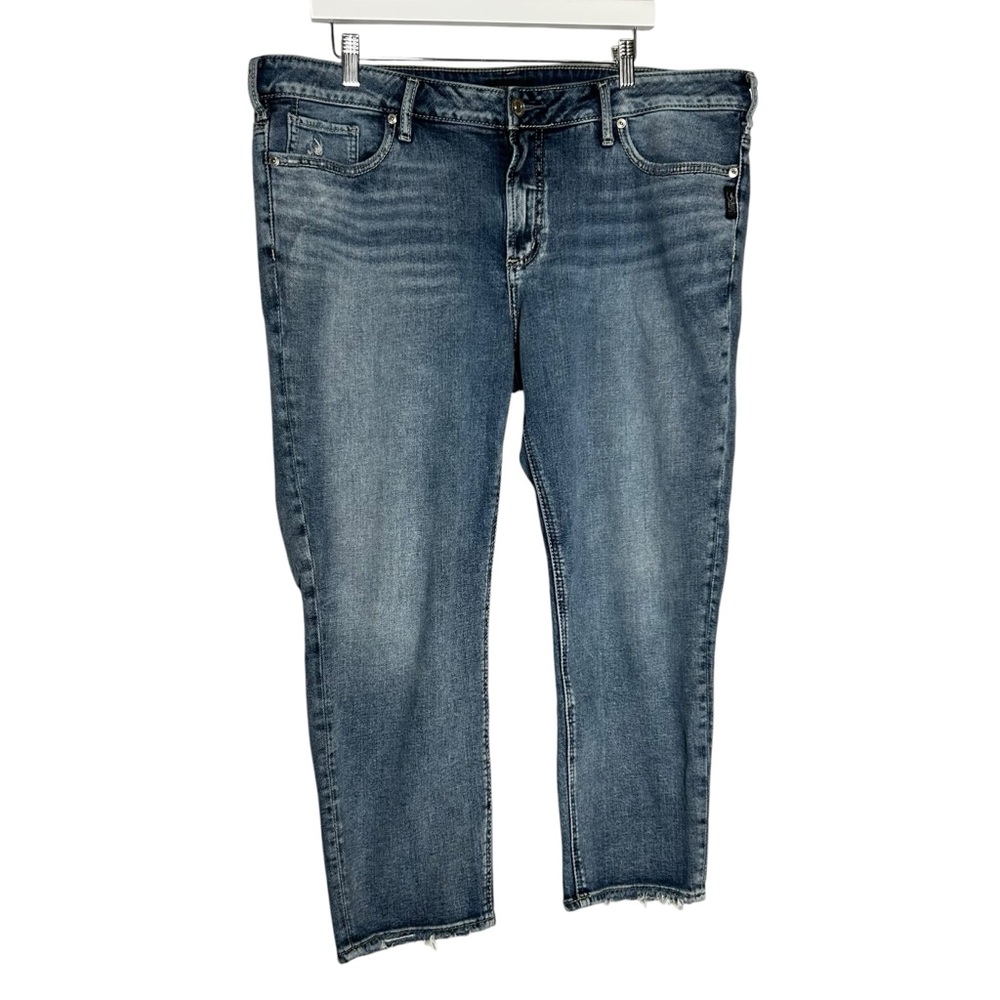 Silver Jeans Co Elyse Slim Crop Denim Blue Jeans Plus Size 18